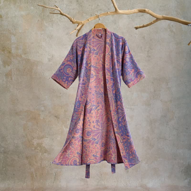 Peignoir en coton à manches courtes Jungle Leaf - Violet - XL - image 0