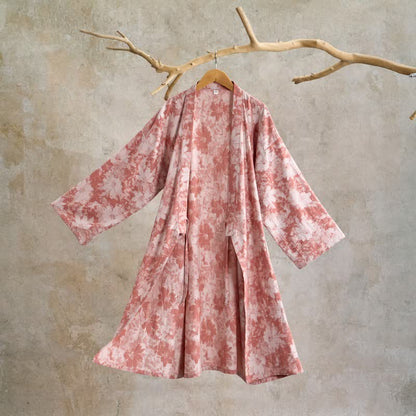 Kimono élégant en gaze de coton à motif floral - Rose - XL - image 1