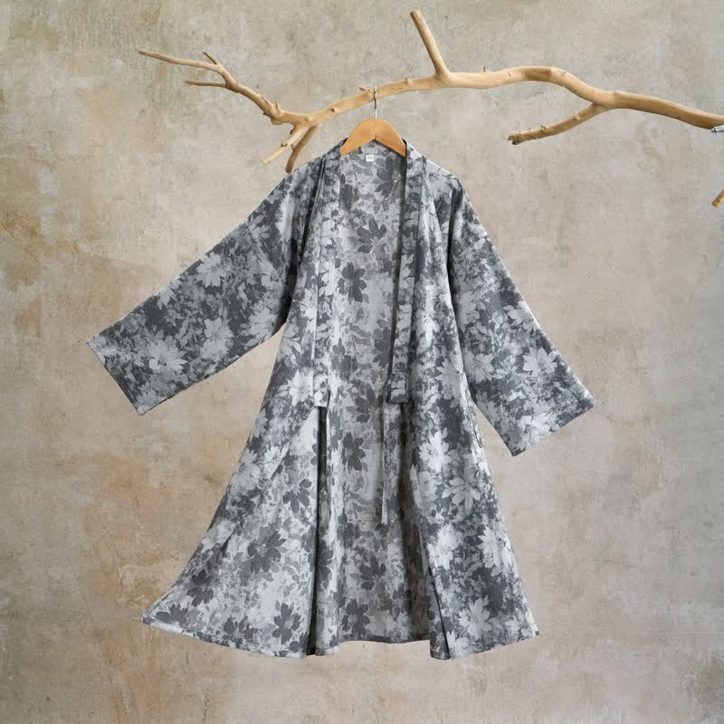 Kimono élégant en gaze de coton à motif floral - Gris - XL - image 17