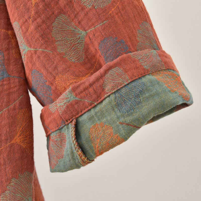 Robe yukata en gaze de coton feuilles de ginkgo - image 8