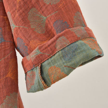 Robe yukata en gaze de coton feuilles de ginkgo - image 8