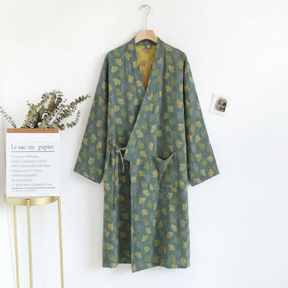 Robe yukata en gaze de coton feuilles de ginkgo - image 17