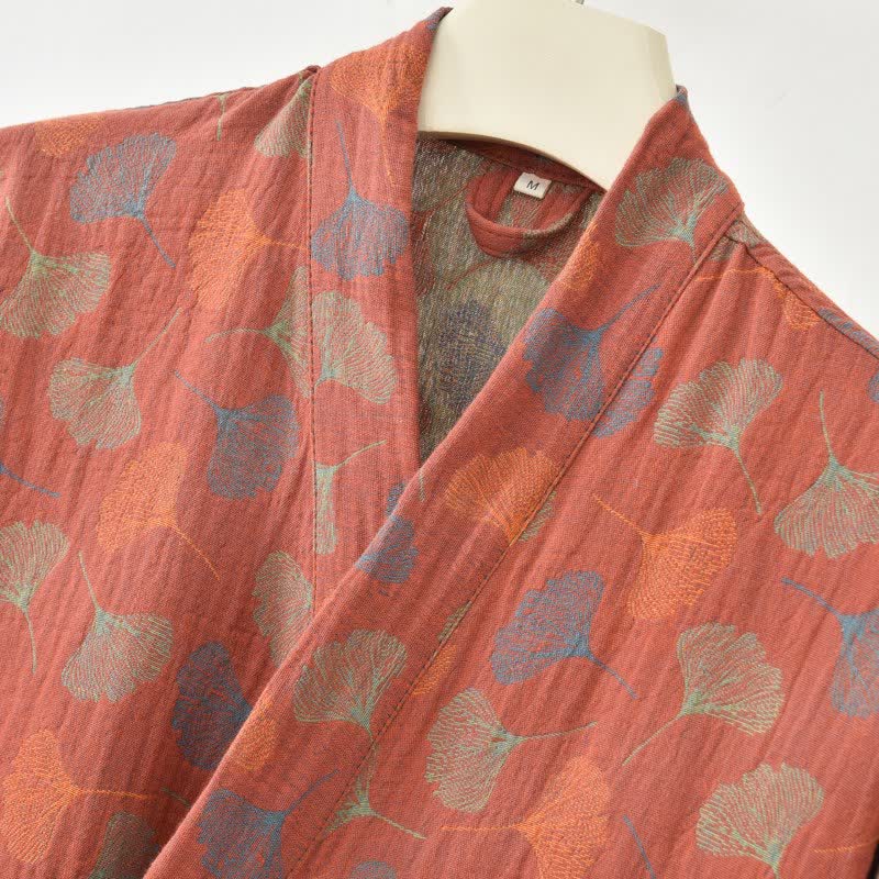 Robe yukata en gaze de coton feuilles de ginkgo - image 7