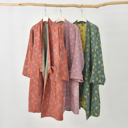 Robe yukata en gaze de coton feuilles de ginkgo - image 2