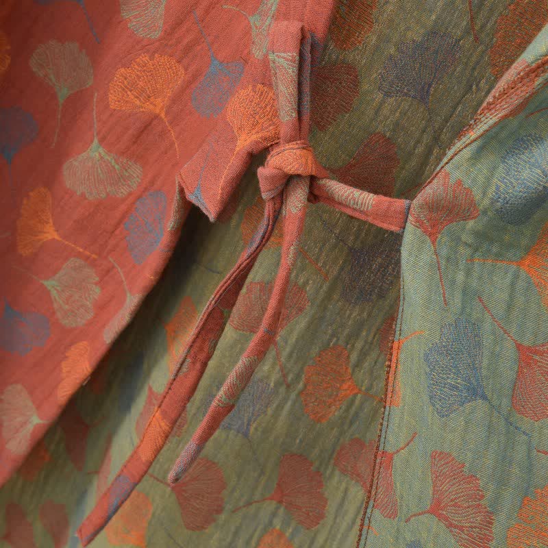 Robe yukata en gaze de coton feuilles de ginkgo - image 10