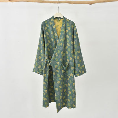 Robe yukata en gaze de coton feuilles de ginkgo - Vert - XXL - image 16