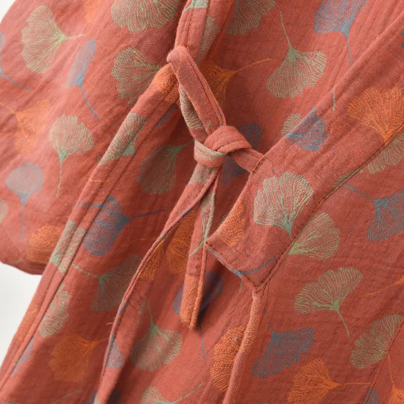 Robe yukata en gaze de coton feuilles de ginkgo - image 9