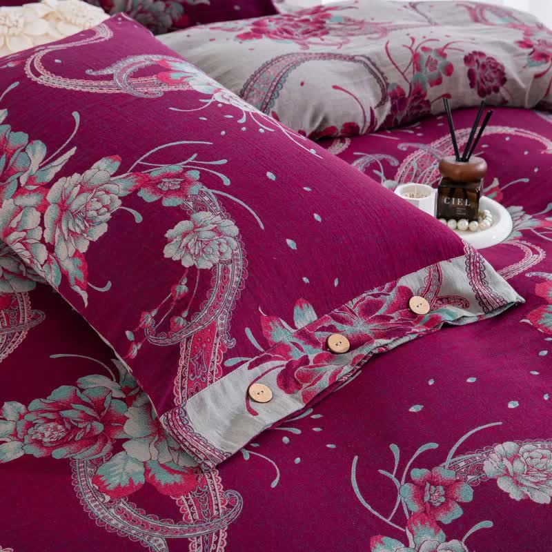 Parure de lit luxueuse en gaze de coton à motif pivoine (4 pièces) - image 2