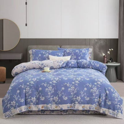 Parure de lit « Lys bleu » en gaze de coton (4 pièces) - 220 cm x 240 cm - image 0