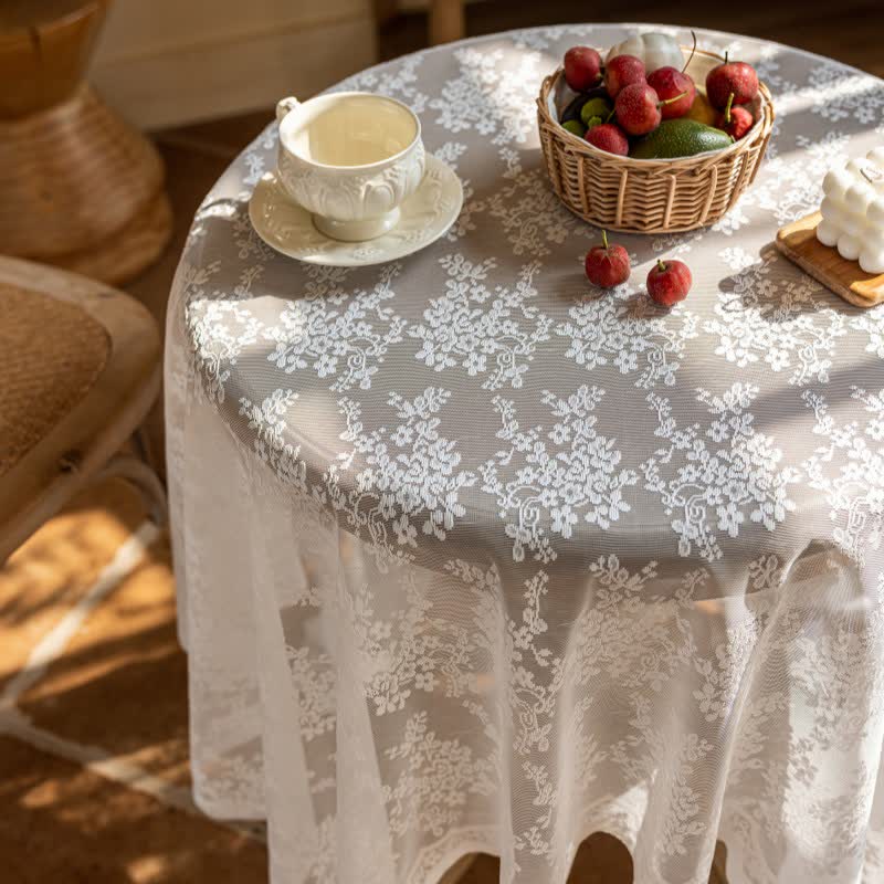 Nappe à motif jacquard floral et bordure en coquillage - image 5