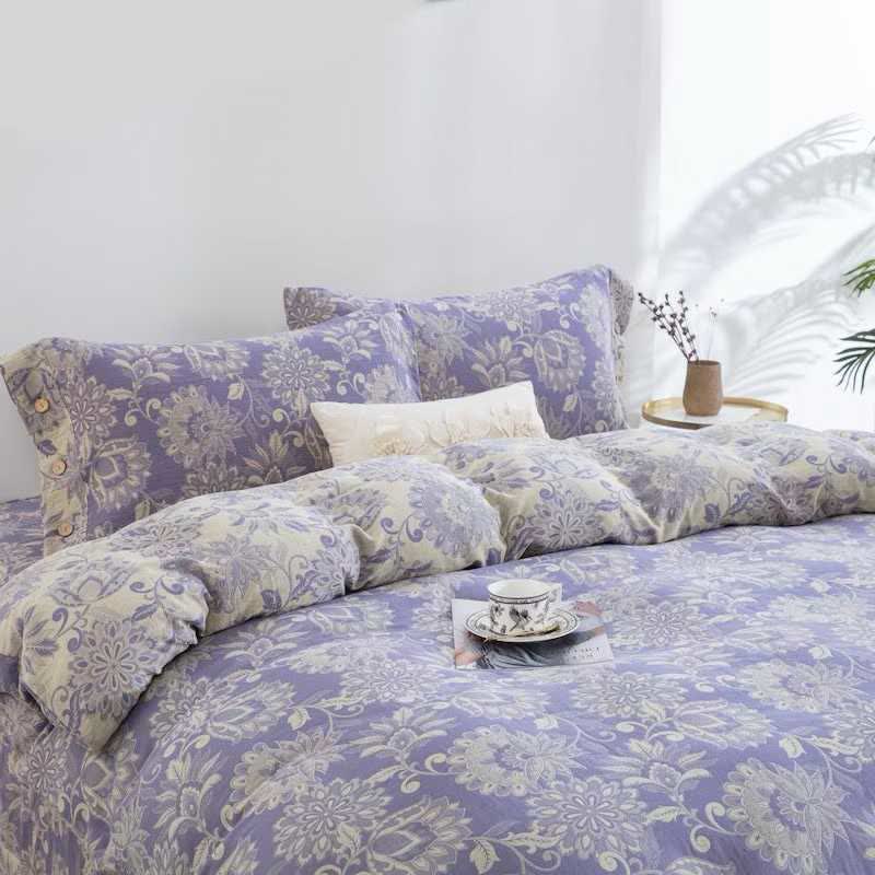 Ensemble de literie en gaze de coton à motif floral ethnique (4 pièces) - image 1