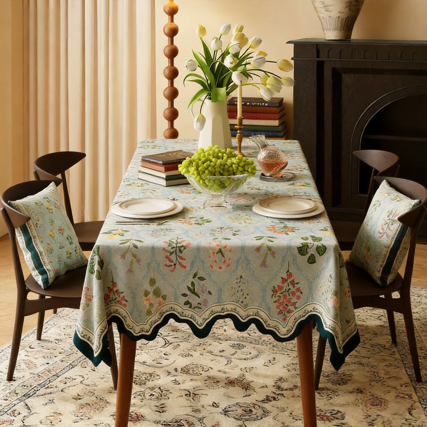 Nappe à motif floral botanique et bordure ondulée - image 1