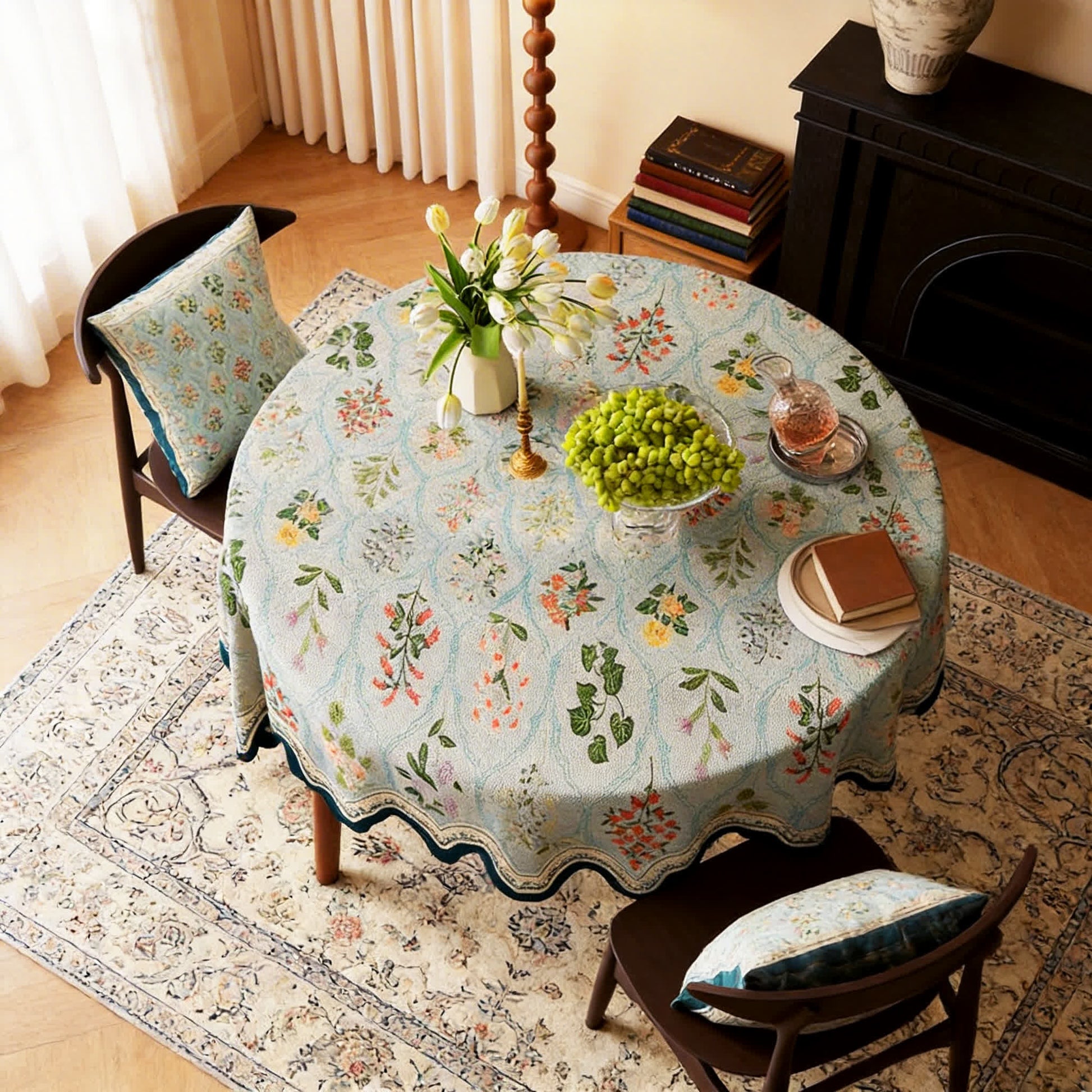 Nappe à motif floral botanique et bordure ondulée - rond - 140 cm x 140 cm - image 4