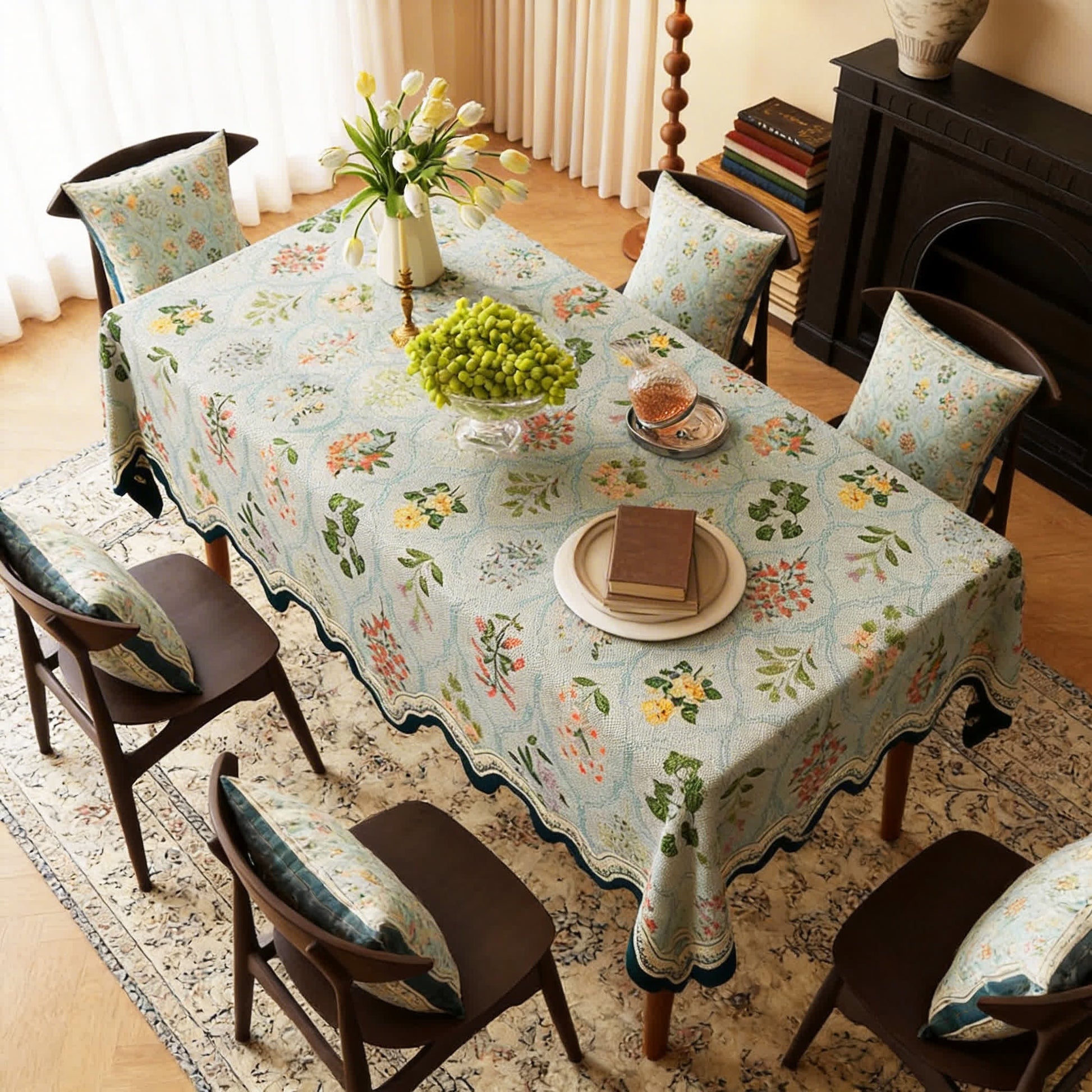 Nappe à motif floral botanique et bordure ondulée - rectangle - 140 cm x 220 cm - image 3