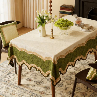Nappe vintage à motif botanique et bord ondulé - rectangle - 140 cm x 220 cm - image 1