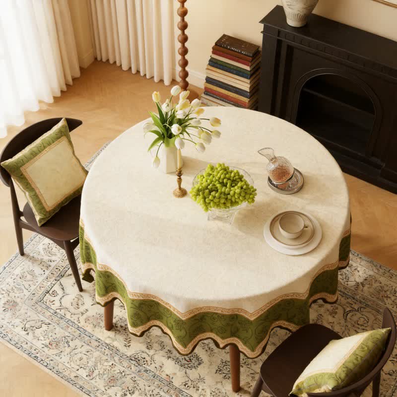 Nappe vintage à motif botanique et bord ondulé - rond - 140 cm x 140 cm - image 3