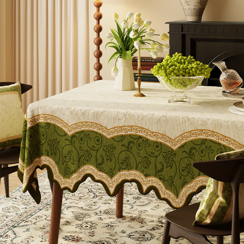 Nappe vintage à motif botanique et bord ondulé - image 0