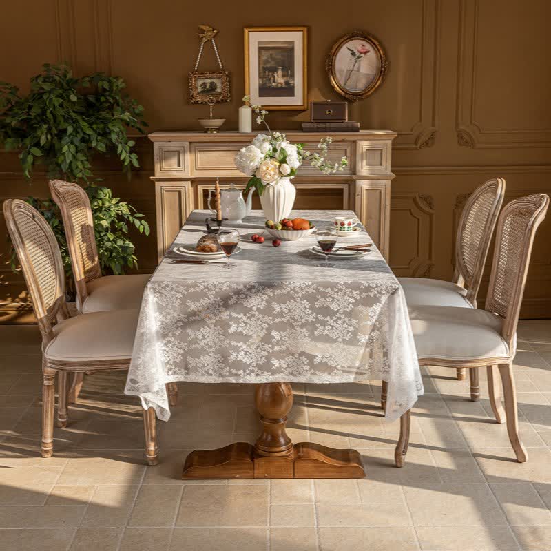 Nappe à motif jacquard floral et bordure en coquillage - image 2