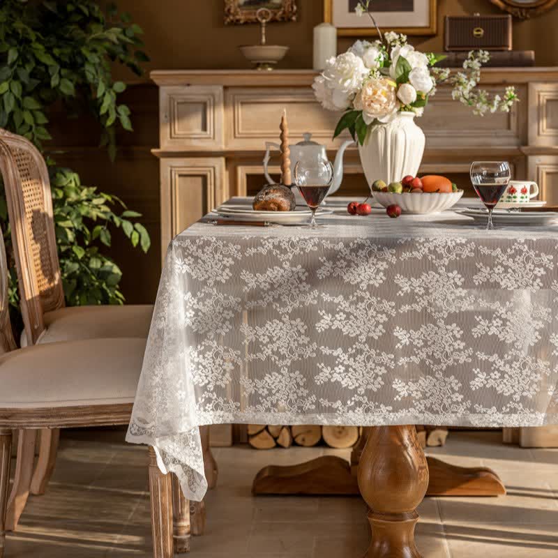 Nappe à motif jacquard floral et bordure en coquillage - image 1