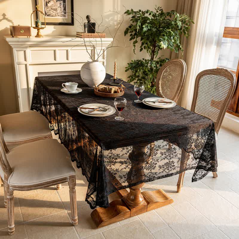 Nappe à motif jacquard floral et bordure en coquillage - image 11