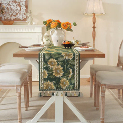 Chemin de table à motif jacquard tournesol et à pompons - image 4