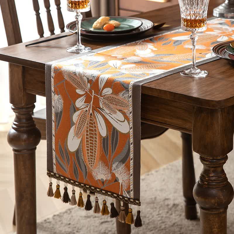 Chemin de table artistique à pompons en jacquard de maïs - Orange - 35 cm x 300 cm - image 0