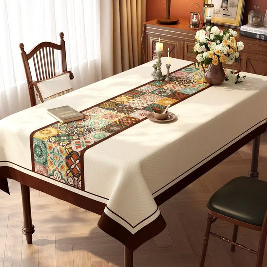 Nappe bohème en patchwork de carreaux marocains style - UN - 140 cm x 220 cm - image 0