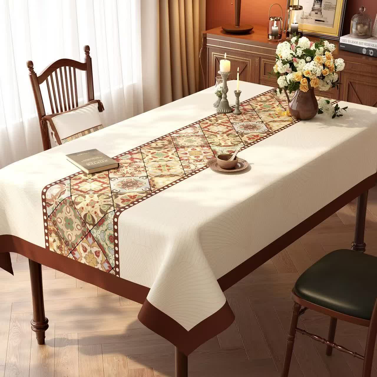 Nappe bohème en patchwork de carreaux marocains style - B - 140 cm x 220 cm - image 1