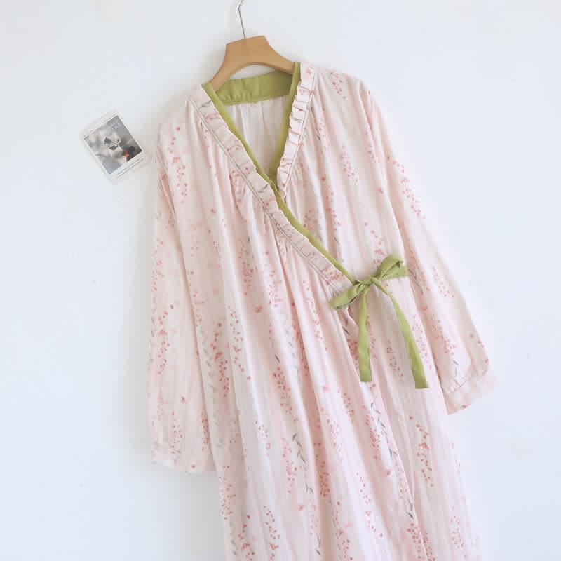 Chemise de nuit kimono en gaze de coton à petits motifs floraux - image 4