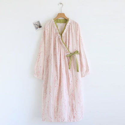 Chemise de nuit kimono en gaze de coton à petits motifs floraux - Rose - L - image 0