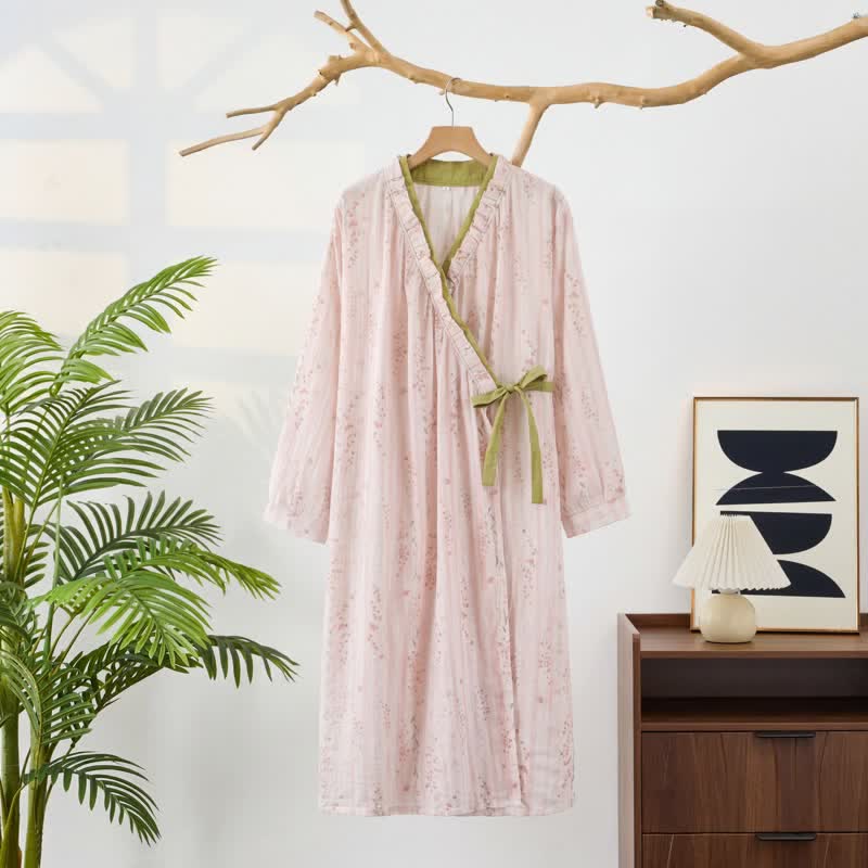 Chemise de nuit kimono en gaze de coton à petits motifs floraux - image 2