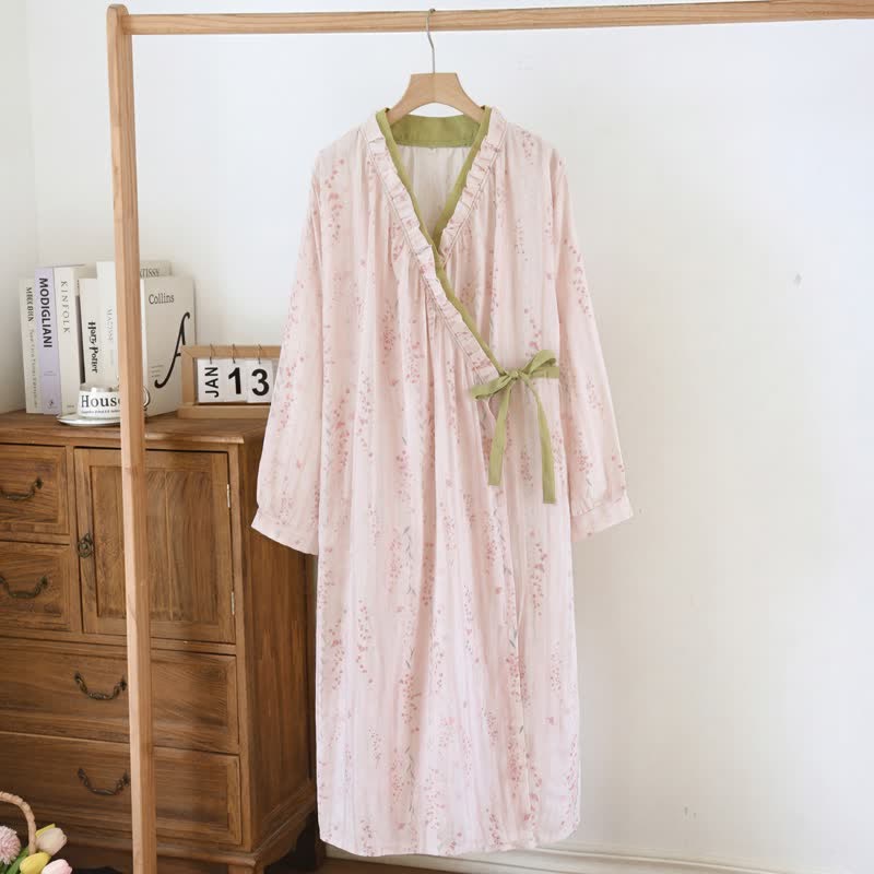 Chemise de nuit kimono en gaze de coton à petits motifs floraux - image 1