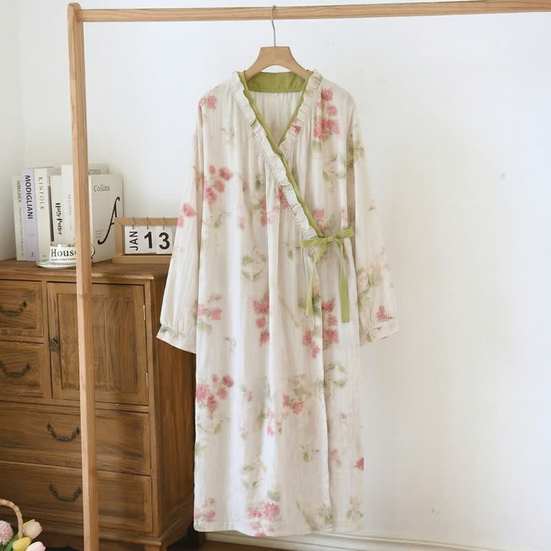 Chemise de nuit kimono en gaze de coton à motif floral aquarelle - image 2