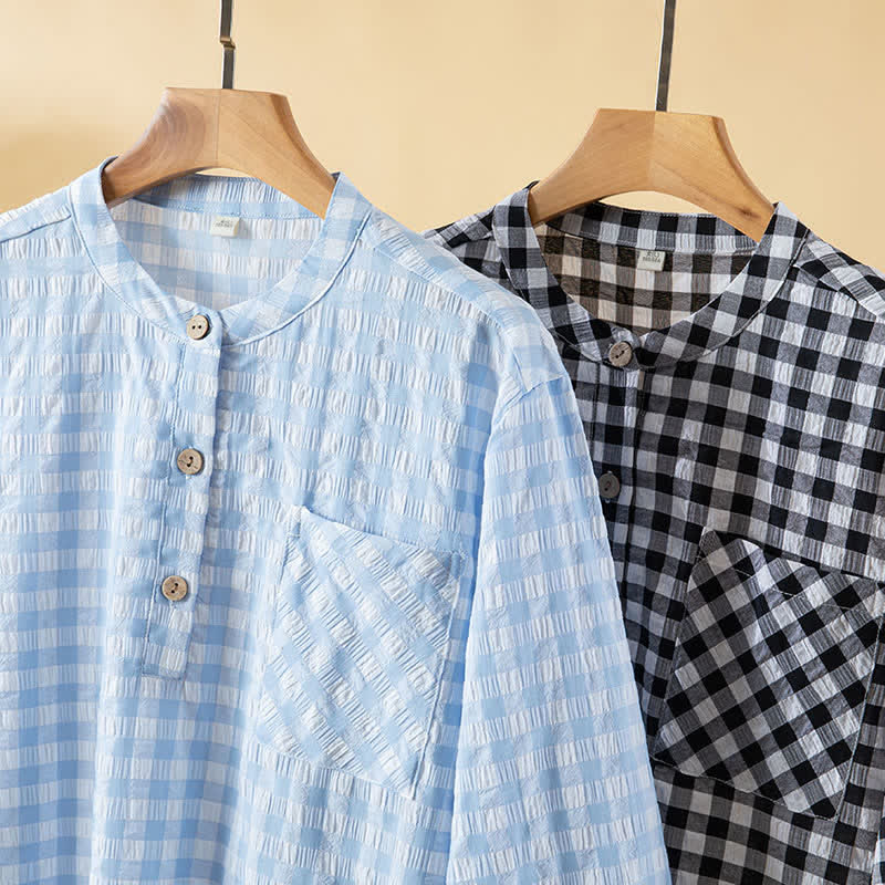 Chemise de nuit classique à carreaux en pur coton - image 2