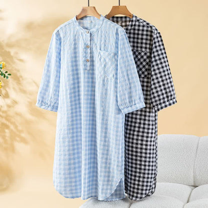Chemise de nuit classique à carreaux en pur coton - image 0