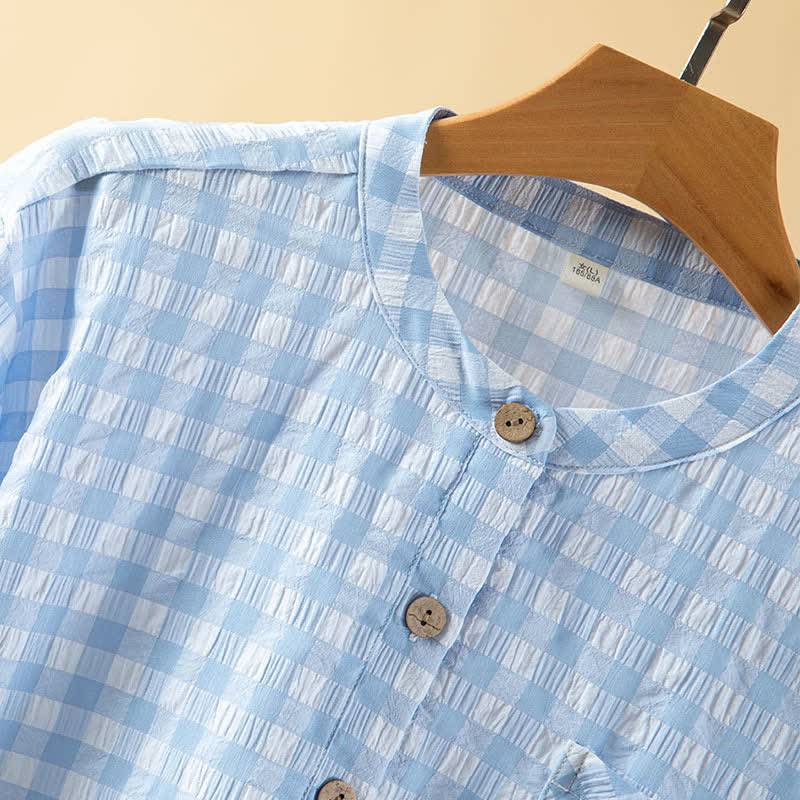 Chemise de nuit classique à carreaux en pur coton - image 9