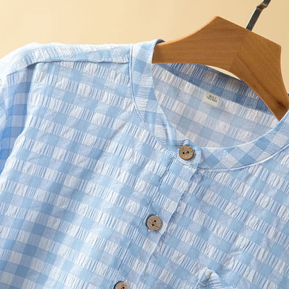 Chemise de nuit classique à carreaux en pur coton - image 9
