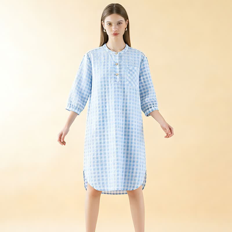 Chemise de nuit classique à carreaux en pur coton - image 8