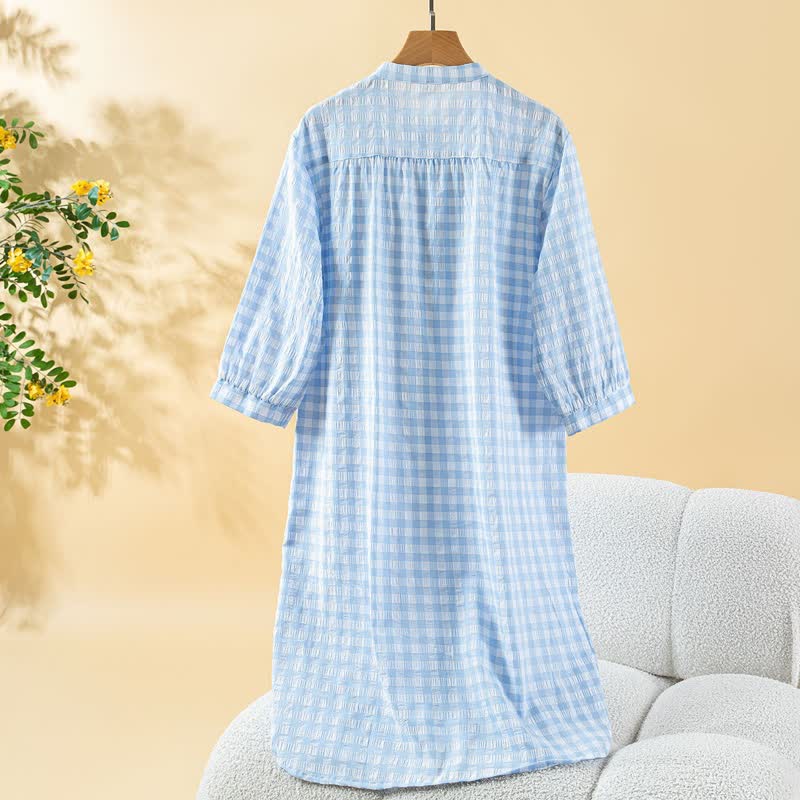 Chemise de nuit classique à carreaux en pur coton - image 6