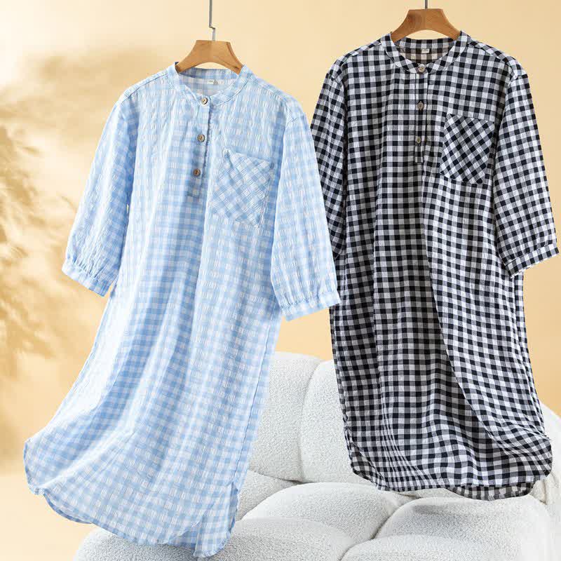 Chemise de nuit classique à carreaux en pur coton - image 1