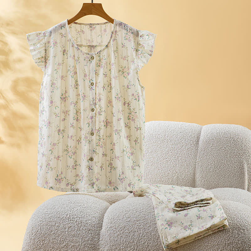 Ensemble de vêtements d'intérieur en coton rose à manches flottantes - abricot - XL - image 0