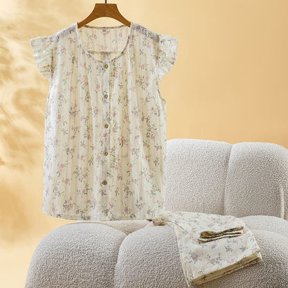 Ensemble de vêtements d'intérieur en coton rose à manches flottantes - abricot - XL - image 0