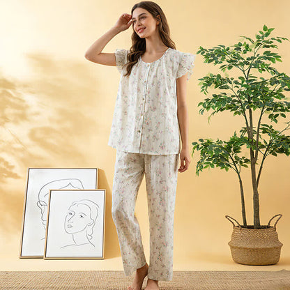 Ensemble de vêtements d'intérieur en coton rose à manches flottantes - image 3