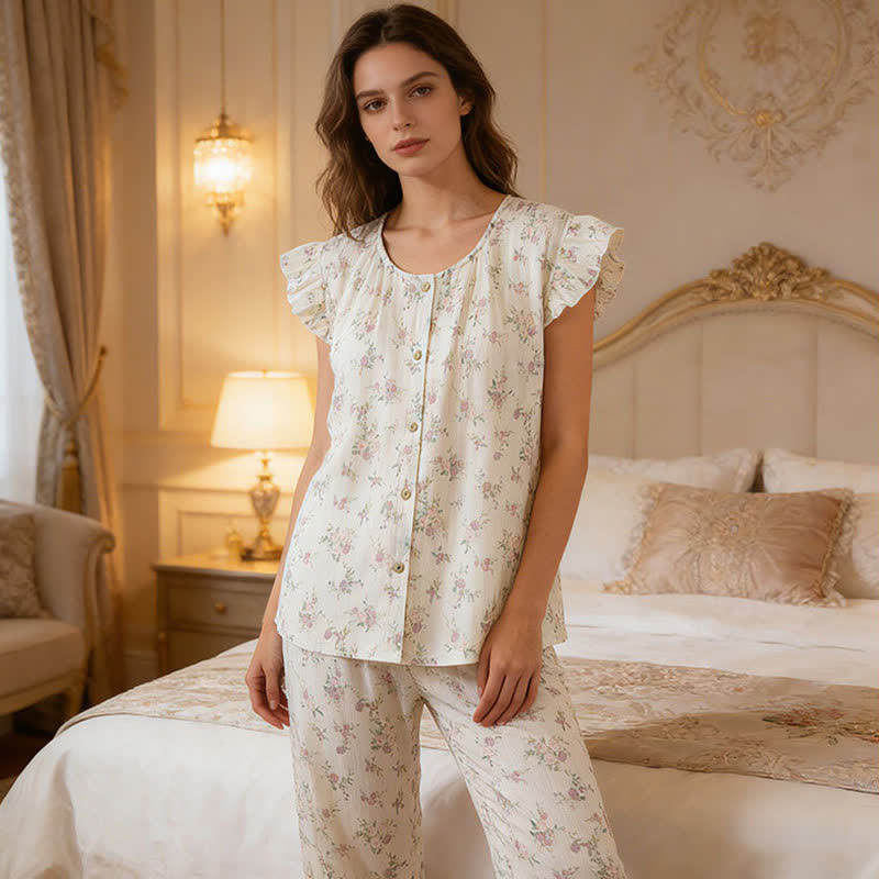Ensemble de vêtements d'intérieur en coton rose à manches flottantes - image 2