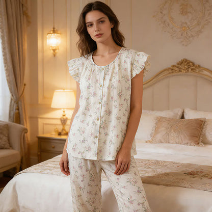 Ensemble de vêtements d'intérieur en coton rose à manches flottantes - image 2