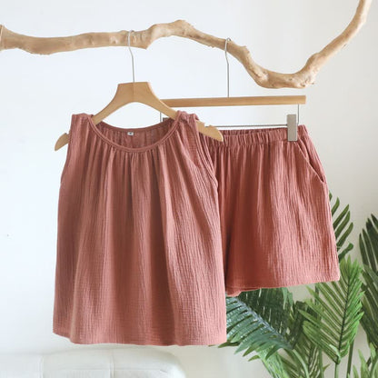 Ensemble composé d'un débardeur et d'un short en tissu de coton double épaisseur - Rouge - XL - image 11