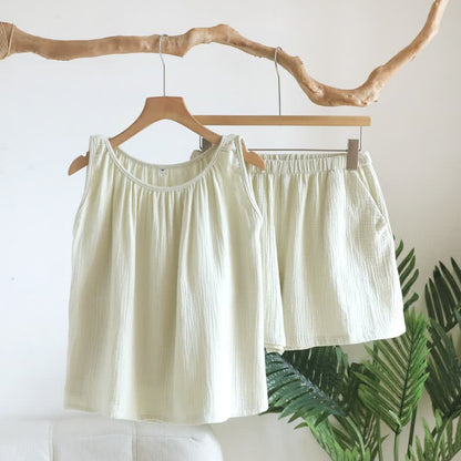 Ensemble composé d'un débardeur et d'un short en tissu de coton double épaisseur - Vert - XL - image 12