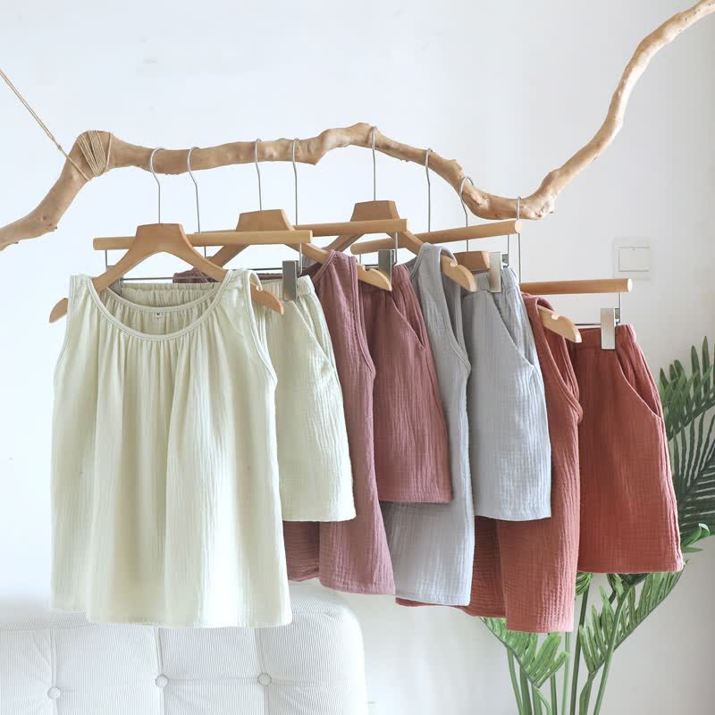 Ensemble composé d'un débardeur et d'un short en tissu de coton double épaisseur - image 0