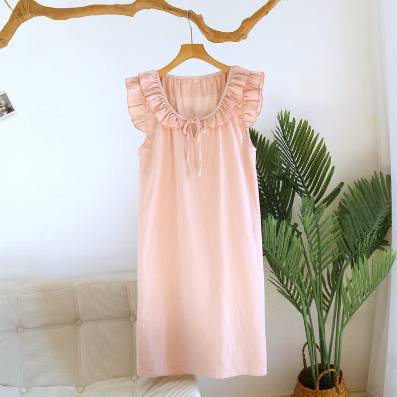 Chemise de nuit en gaze de coton à manches simples et flottantes - Rose - XL - image 4