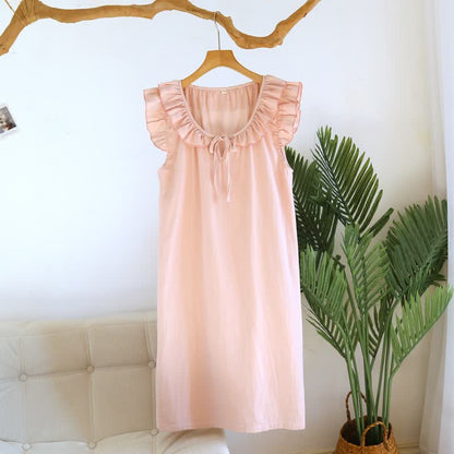 Chemise de nuit en gaze de coton à manches simples et flottantes - Rose - XL - image 4